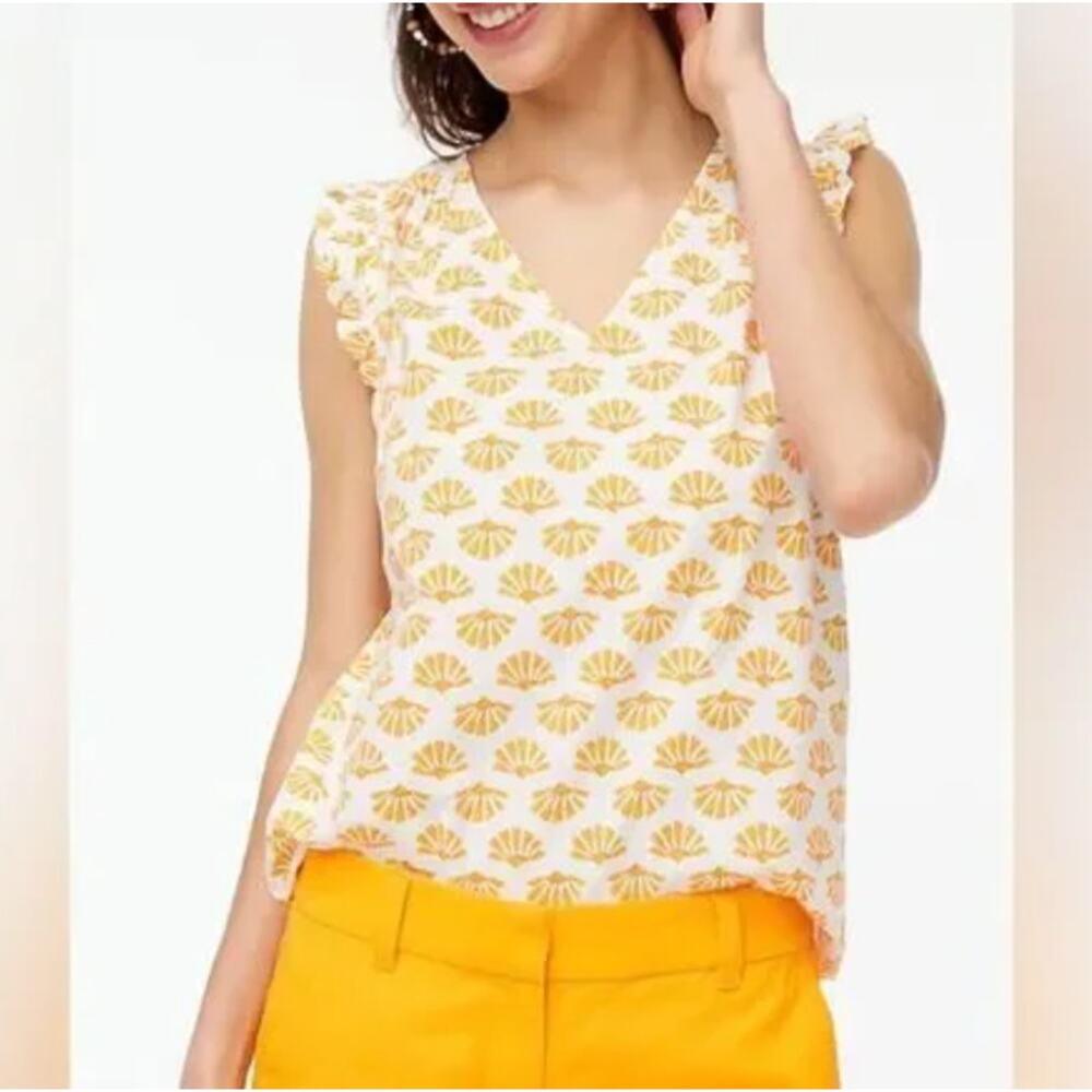J. Crew Yellow and White Ruffle Sleeve Blouse